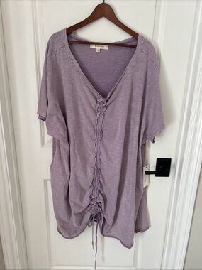 Blue Velvet Lavender OversizedRuched Front 100% Cotton Pocket Dress Sz S/M Beach